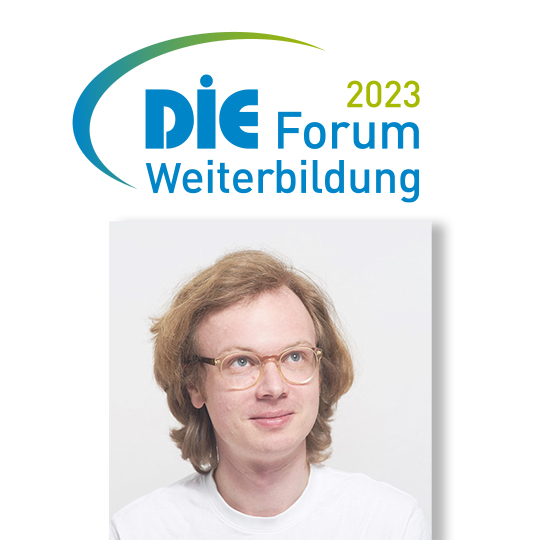 Portrait Weigend, Logo DIE-Forum Weiterbildung 2023