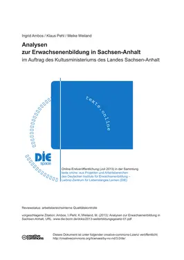 Analysen zur Erwachsenenbildung in Sachsen-Anhalt 