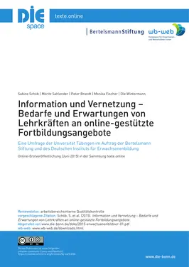 Information und Vernetzung – Bedarfe und Erwartungen von Lehrkräften an online-gestützte Fortbildungsangebote