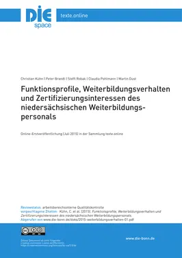 Funktionsprofile, Weiterbildungsverhalten und Zertifizierungsinteressen des niedersächsischen Weiterbildungspersonals
