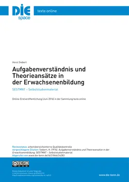 Aufgabenverständnis und Theorieansätze in der Erwachsenenbildung