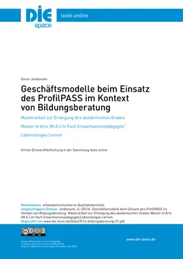 Geschäftsmodelle beim Einsatz des ProfilPASS im Kontext von Bildungsberatung