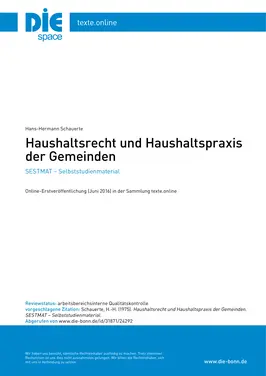 Haushaltsrecht und Haushaltspraxis der Gemeinden