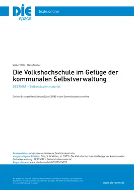 Die Volkshochschule im Gefüge der kommunalen Selbstverwaltung