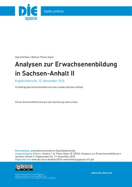Analysen zur Erwachsenenbildung in Sachsen-Anhalt II