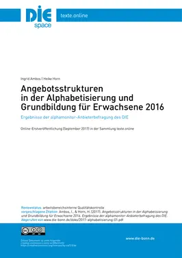 Angebotsstrukturen in der Alphabetisierung und Grundbildung für  Erwachsene 2016