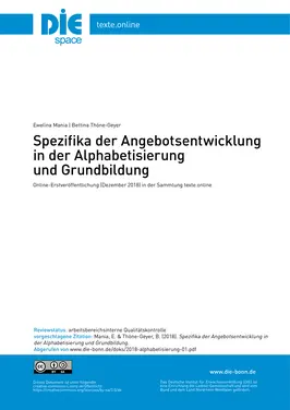 Spezifika der Angebotsentwicklung in der Alphabetisierung und Grundbildung