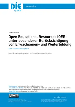 Open Educational Resources (OER) unter besonderer Berücksichtigung von Erwachsenenbildung und Weiterbildung