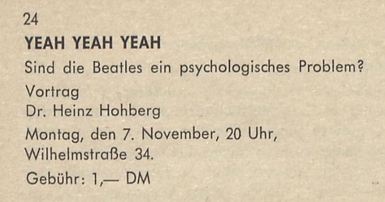 Beispiel aus dem Programm-Archiv: Kursangebot Bonn, 1966 – Sind die Beatles ein psychologisches Problem?